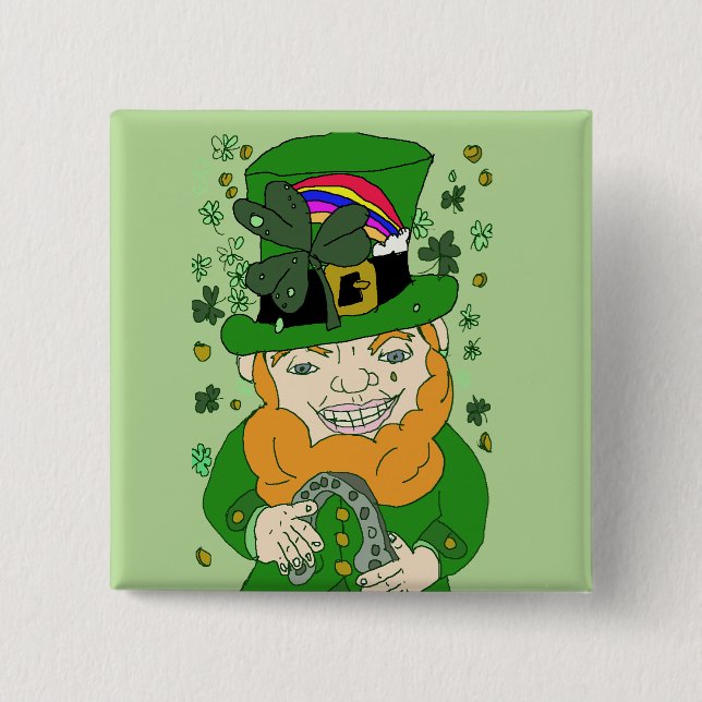 Bóton Quadrado 5.08cm Lenny O Botão Quadrado Leprechaun 2 Polegadas (Frente)