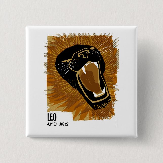 Bóton Quadrado 5.08cm Leo, o Leão Zodiac (Frente)