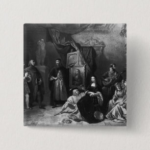 Bóton Quadrado 5.08cm Leonardo da Vinci que pinta o Gioconda