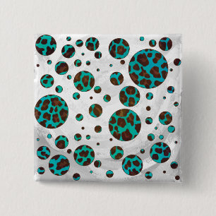 Bóton Quadrado 5.08cm Leopard Brown e Teal PrintPolka Pontos