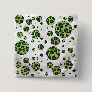 Bóton Quadrado 5.08cm Leopardo Bolinhas preto e verde