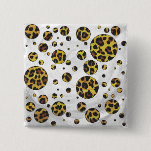 Bóton Quadrado 5.08cm Leopardo Marrom e Amarelo com Bolinhas
