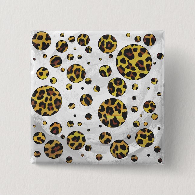 Bóton Quadrado 5.08cm Leopardo Marrom e Amarelo com Bolinhas (Frente)