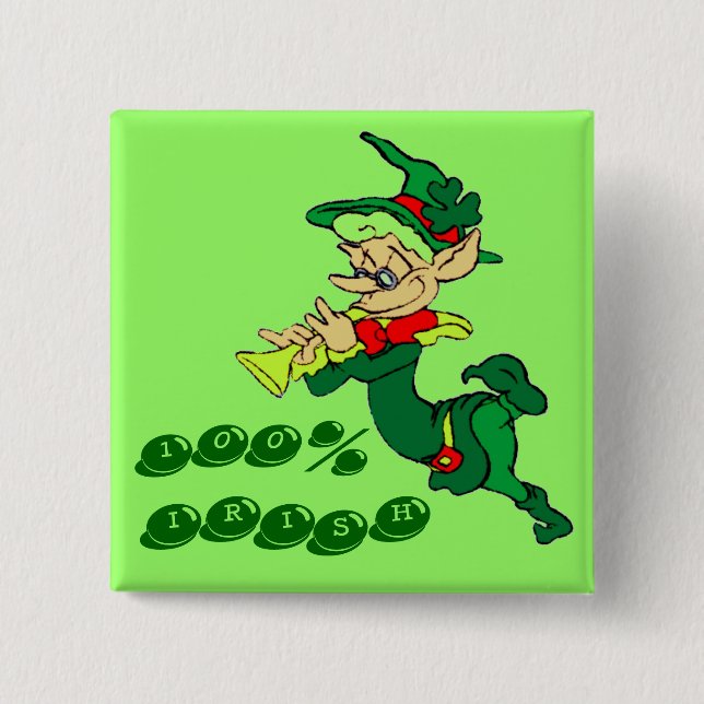 Bóton Quadrado 5.08cm Leprechaun 100% IRISH (Frente)