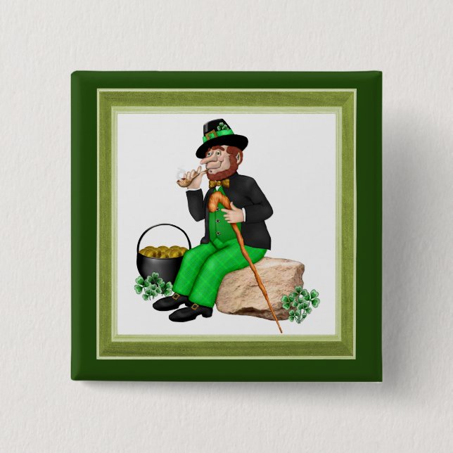 Bóton Quadrado 5.08cm Leprechaun Dourado (Frente)