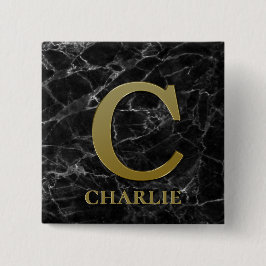 Bóton Quadrado 5.08cm Letra C Monograma no Botão Marble Preto