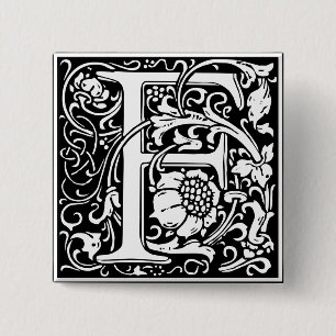 Bóton Quadrado 5.08cm Letra F Monograma Medieval Inicial Vintage