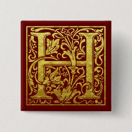 Bóton Quadrado 5.08cm Letra H Primeira Letra Faux Dourada