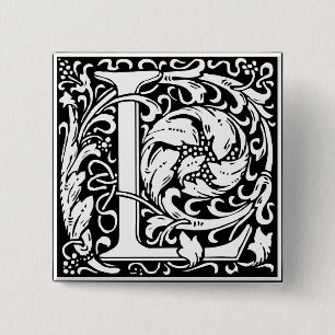 Bóton Quadrado 5.08cm Letra L Monograma Medieval Art Nouveau