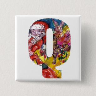 BÓTON QUADRADO 5.08CM LETRA Q DE NATAL / PAPAIS NOEIS COM MONOGRAMA DE P