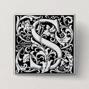 Bóton Quadrado 5.08cm Letra S Monograma Medieval Art Nouveau