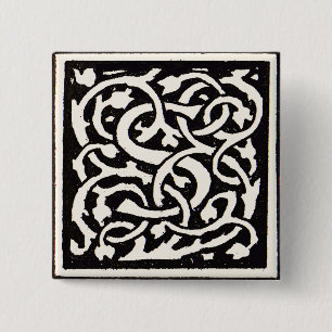 Bóton Quadrado 5.08cm Letra Vintage Monograma S Art Nouveau