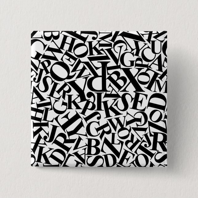 Bóton Quadrado 5.08cm Letras do Alfabeto (Frente)