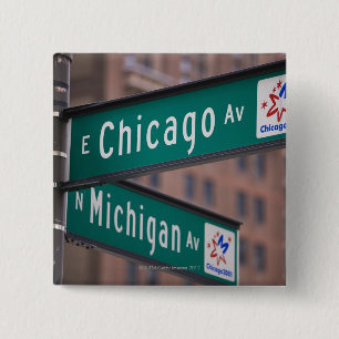 Bóton Quadrado 5.08cm Letreiros da avenida de Chicago e de Michigan,