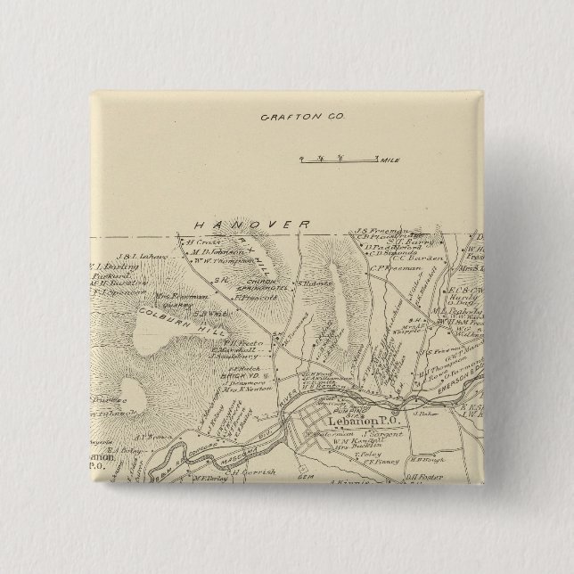 Bóton Quadrado 5.08cm Líbano, Grafton Co (Frente)