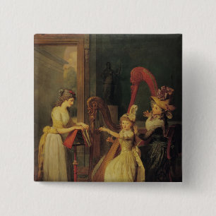 Bóton Quadrado 5.08cm Lição da harpa dada pela senhora de Genlis