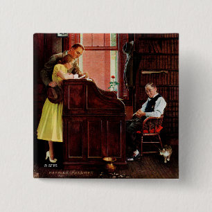 Bóton Quadrado 5.08cm Licença de casamento por Norman Rockwell