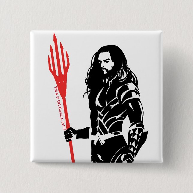 Bóton Quadrado 5.08cm Liga da Justiça| Arte de Pop Aquaman Pose Noir (Frente)