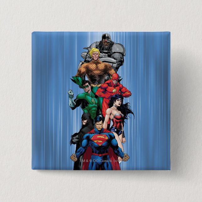 Bóton Quadrado 5.08cm Liga da Justiça - Grupo 3 (Frente)