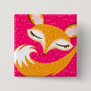 Bóton Quadrado 5.08cm Lil Foxie - Pin sonolento bonito do botão do Fox