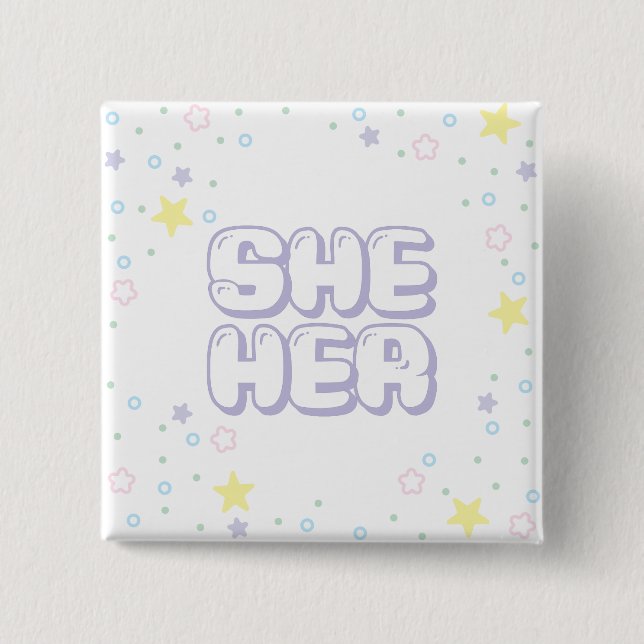 Bóton Quadrado 5.08cm Lilac Star Confetti Ela/Seus Prêmios (Frente)