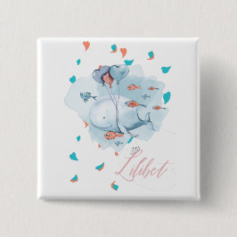Bóton Quadrado 5.08cm Lilibet batizado de presentes de baleia mágica par