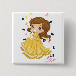 Bóton Quadrado 5.08cm Lilibet Nomeada Ouro Princesa Garota Presente