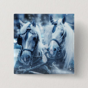 Bóton Quadrado 5.08cm Linda Equipe de Cavalo Foto de Inverno