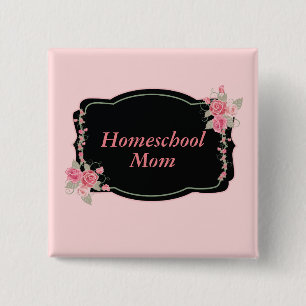 Bóton Quadrado 5.08cm Linda escola doméstica Floral Mãe
