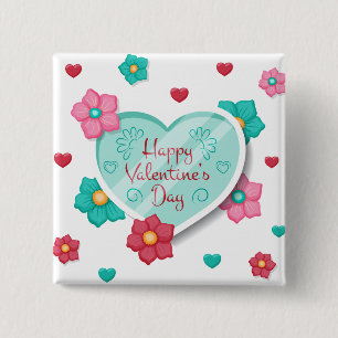 Bóton Quadrado 5.08cm Linda Feliz dia de os namorados Floral Botão Pin