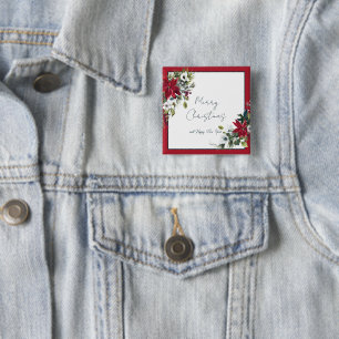 Bóton Quadrado 5.08cm Linda moldura de poinsettia Natal Feriado