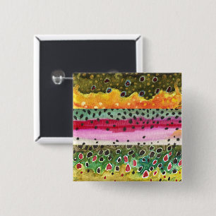 Bóton Quadrado 5.08cm Lindas Pele de Trutas - Brook, Arco-Íris, Peixe M