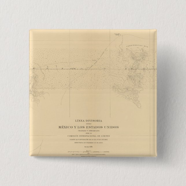 Bóton Quadrado 5.08cm Linea Divisoria Entre México 3 (Frente)