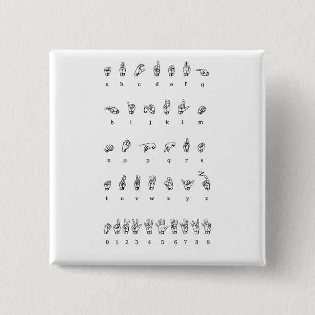 Bóton Quadrado 5.08cm Linguagem gestual americano (ASL) (Frente)