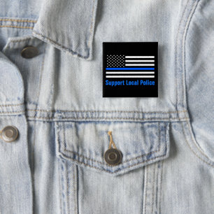 Bóton Quadrado 5.08cm Linha Azul Fino da Polícia Local