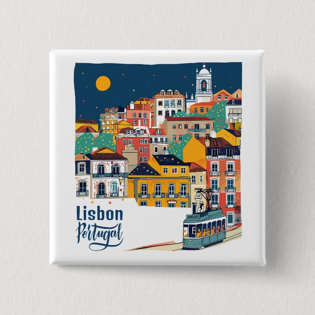 Bóton Quadrado 5.08cm Lisboa Portugal (Frente)