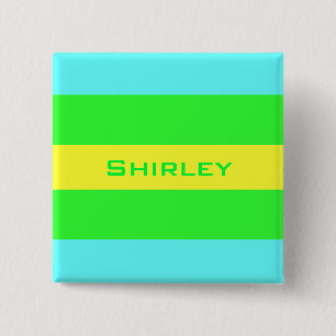 Bóton Quadrado 5.08cm Listras amarelas, verdes, largas azuis por Shirley
