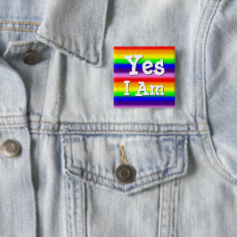 Bóton Quadrado 5.08cm Listras Finas Cores do Arco-Íris Orgulho Gay Sim E