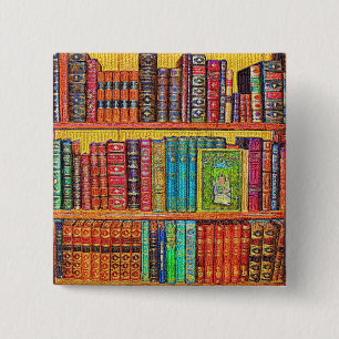 Bóton Quadrado 5.08cm Livros de biblioteca