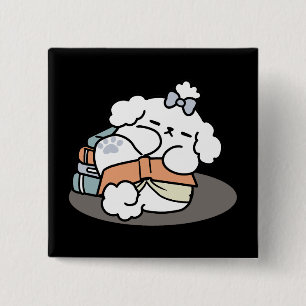 Bóton Quadrado 5.08cm Livros e Latidos - Design de Leitura de Cachorro S