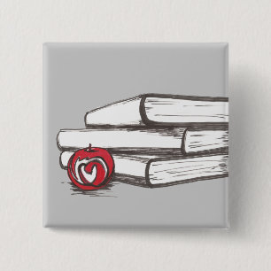 Bóton Quadrado 5.08cm Livros + Um Pin de Apple customizável