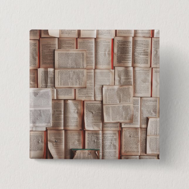 Bóton Quadrado 5.08cm Livros Vintage (Frente)