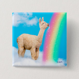 Bóton Quadrado 5.08cm Llama Licitando o Arco-Íris