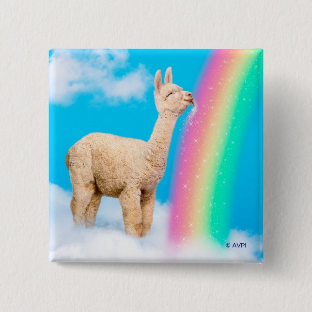 Bóton Quadrado 5.08cm Llama Licking Rainbow (Frente)