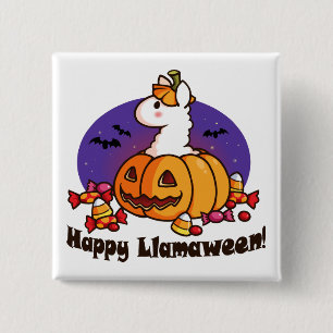 Bóton Quadrado 5.08cm Llamaween feliz