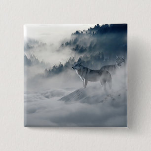 Bóton Quadrado 5.08cm Lobos numa paisagem de inverno