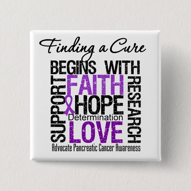 Bóton Quadrado 5.08cm Localizando uma Cura para Câncer de pâncreas (Frente)