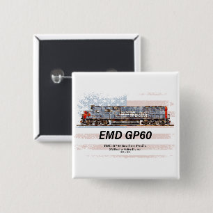 Bóton Quadrado 5.08cm Locomotiva diesel EMD GP60 e bandeira americana