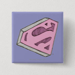 Bóton Quadrado 5.08cm Logotipo rosa de Supergirl esboçado