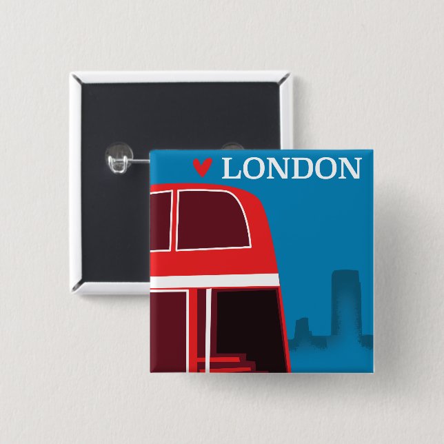 Bóton Quadrado 5.08cm Londres Red Bus (Frente & Verso)